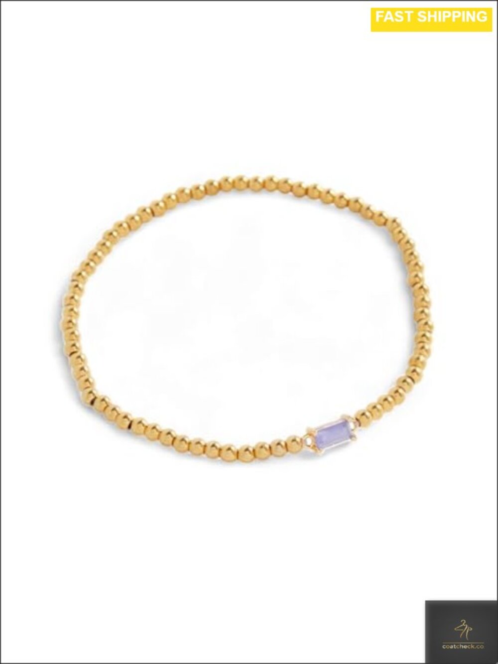 Stretch Beaded Birthstone Bracelet Cubic Zirconia 18K Gold Plated Steel